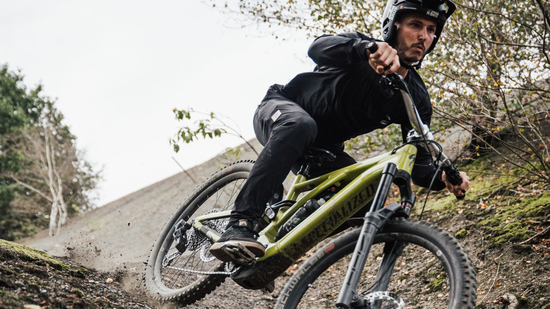 Mountain Biker riding down a fast trail